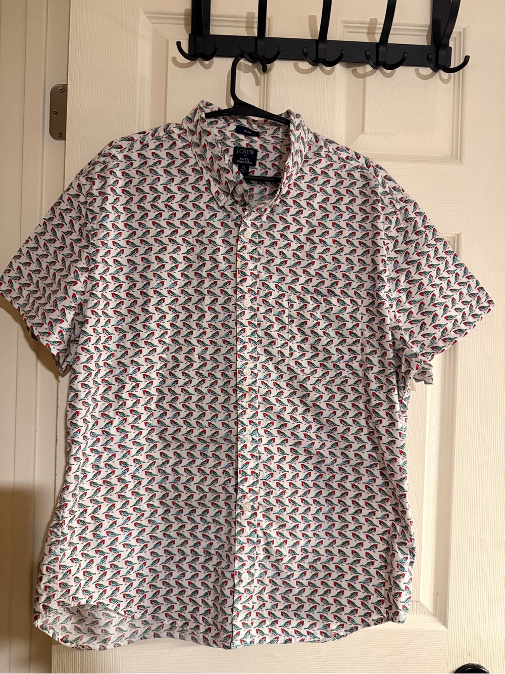 J. Crew Slim Shirt Mens XL Short Sleeve Novelty Bird Print Button Down Resort - Picture 1 of 4